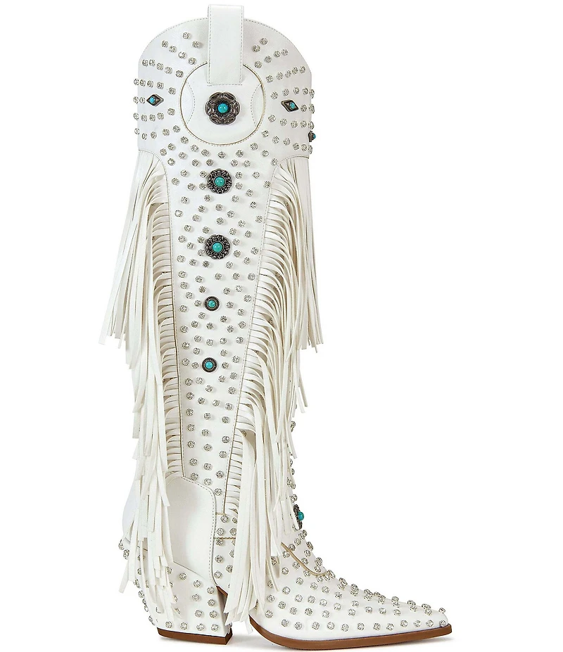 Azalea Wang Bennett Studded Fringe Tall Western Boots