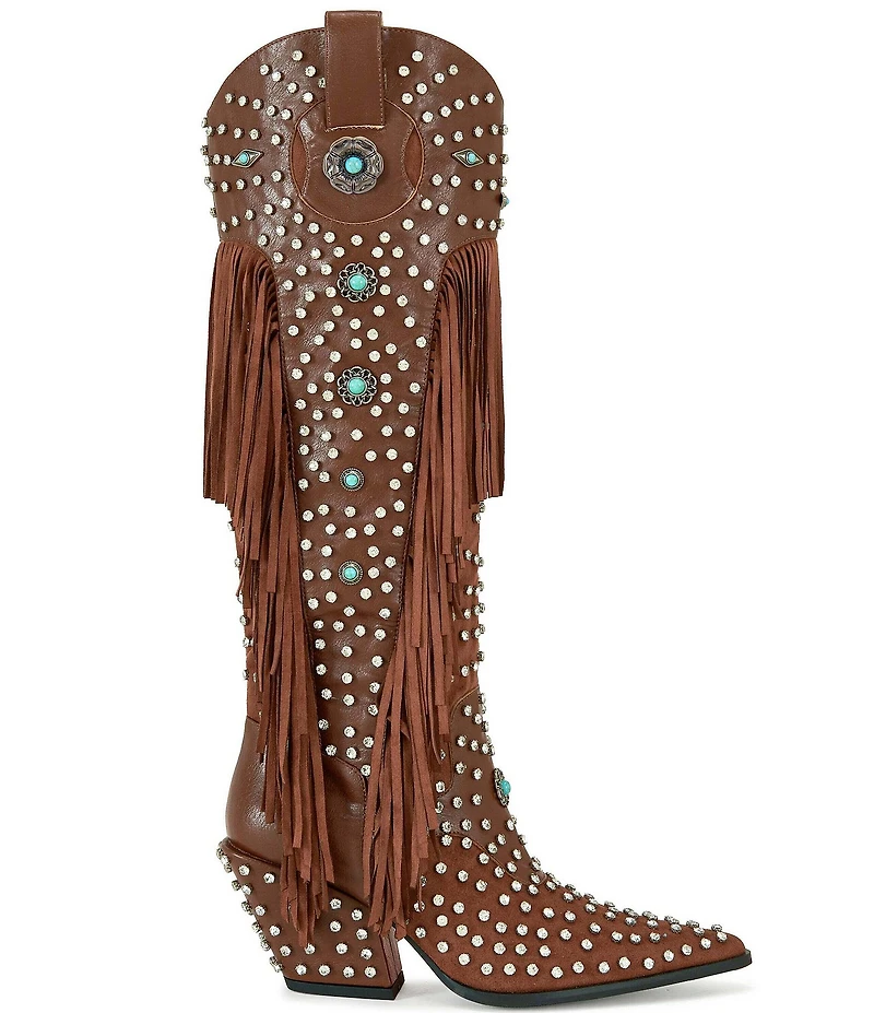 Azalea Wang Bennett Studded Fringe Tall Western Boots
