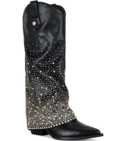 Azalea Wang Beth Rhinestone Fold Over Western Tall Boots