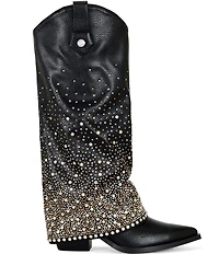 Azalea Wang Beth Rhinestone Fold Over Western Tall Boots