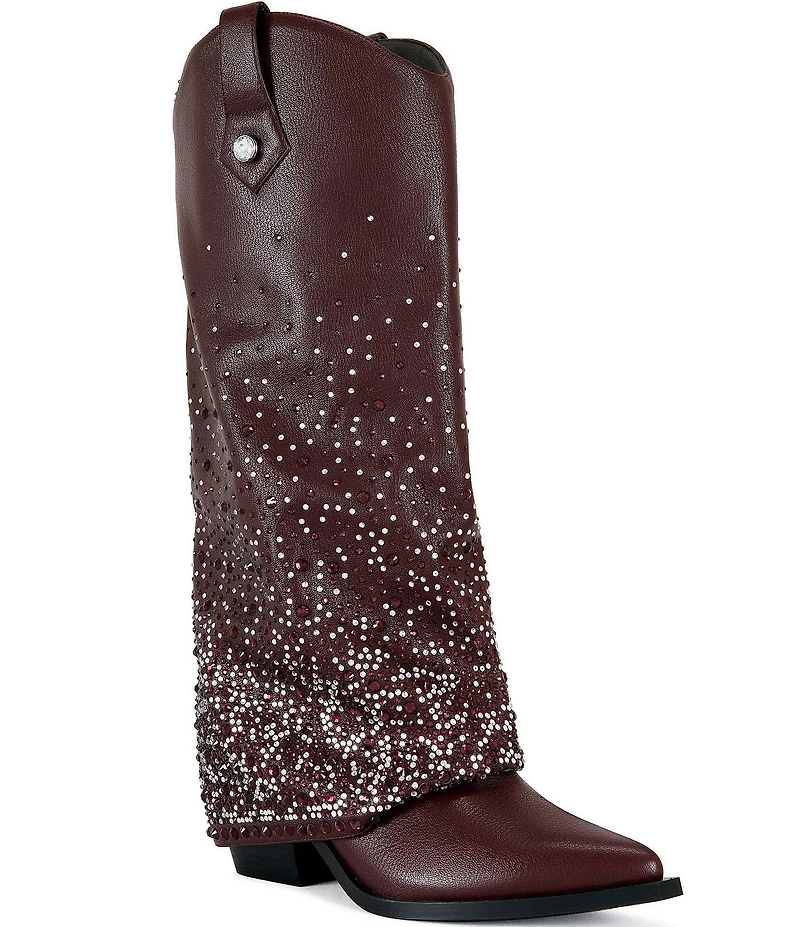 Azalea Wang Beth Rhinestone Fold Over Western Tall Boots
