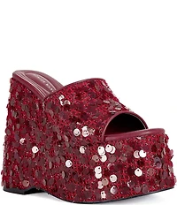 Azalea Wang Betsey Sequined Platform Wedge Slide Sandals