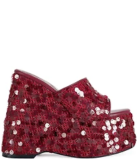 Azalea Wang Betsey Sequined Platform Wedge Slide Sandals