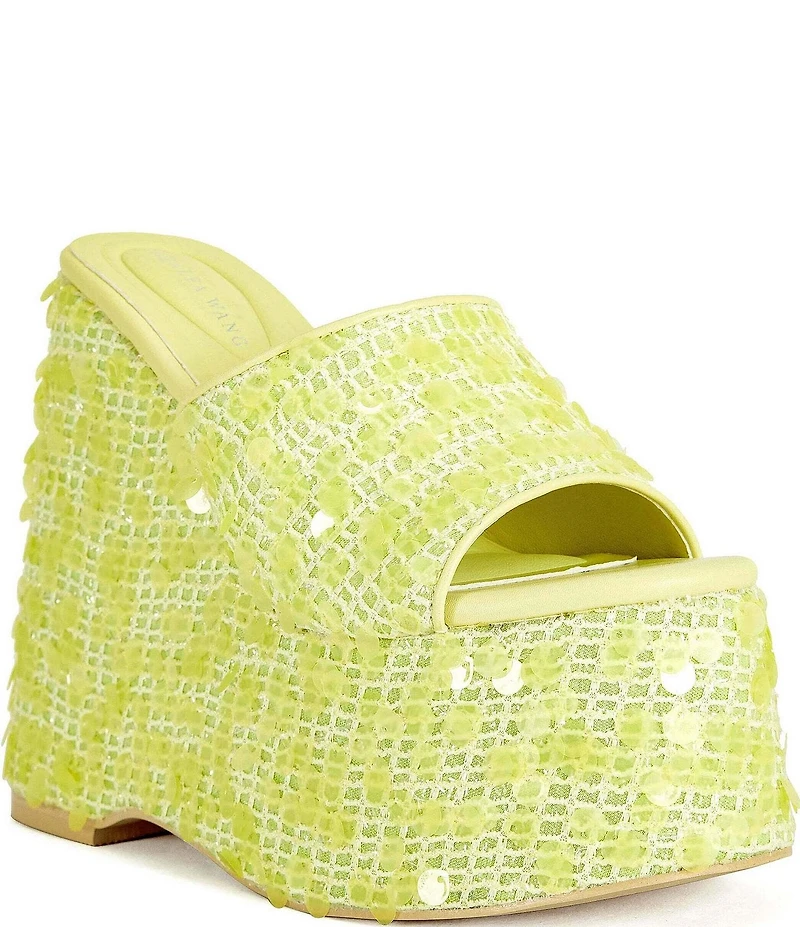 Azalea Wang Betsey Sequined Platform Wedge Slide Sandals