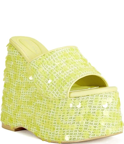 Azalea Wang Betsey Sequined Platform Wedge Slide Sandals