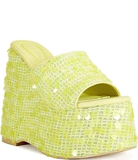 Azalea Wang Betsey Sequined Platform Wedge Slide Sandals
