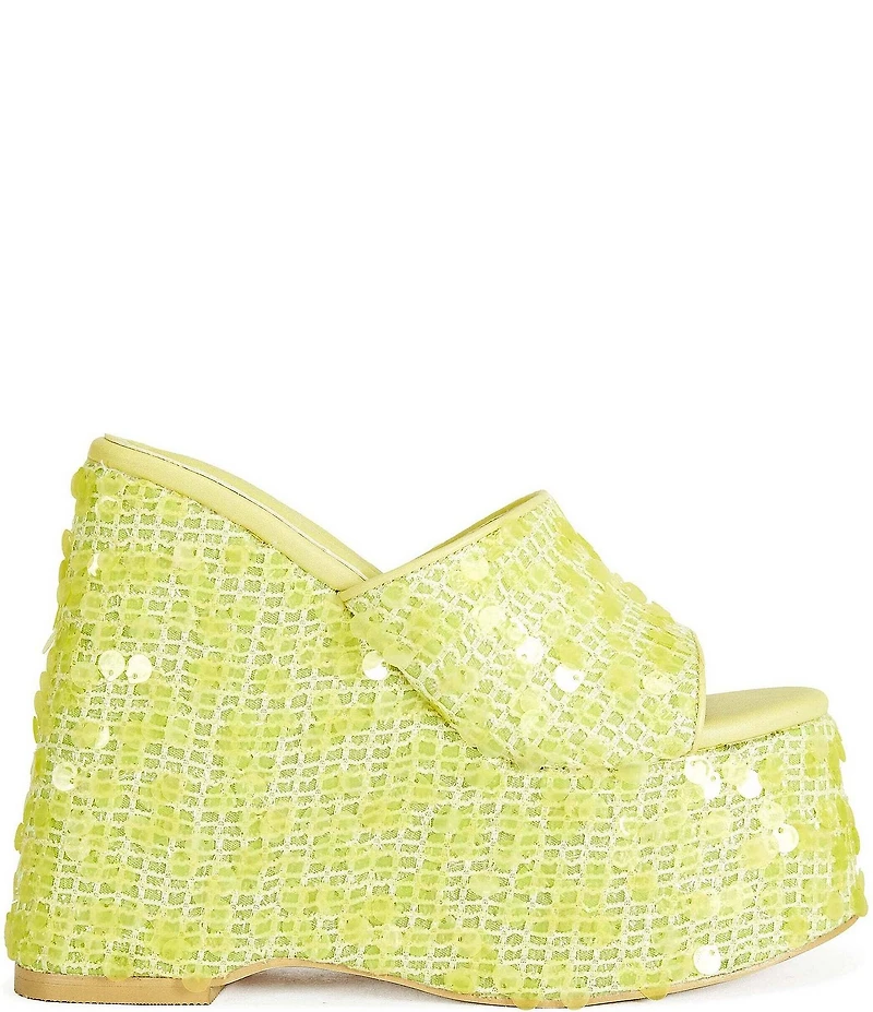 Azalea Wang Betsey Sequined Platform Wedge Slide Sandals