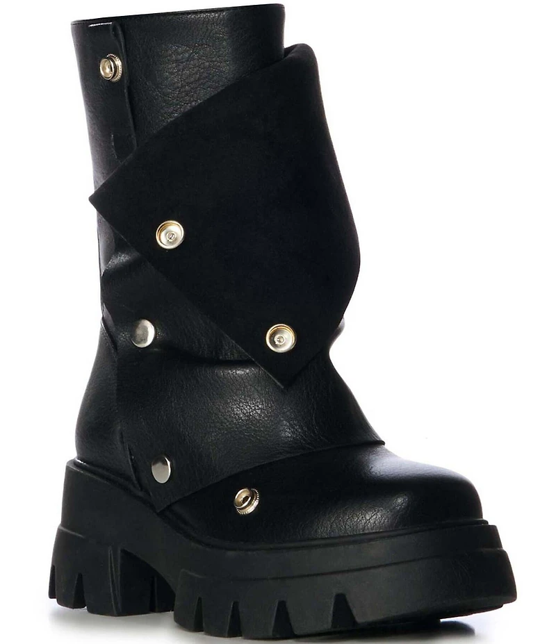Azalea Wang Bharti Snap Hardware Chunky Sole Mid Calf Boots