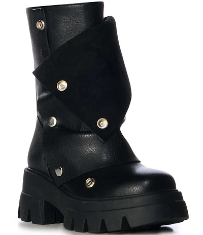 Azalea Wang Bharti Snap Hardware Chunky Sole Mid Calf Boots