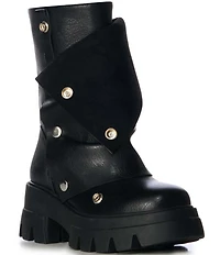 Azalea Wang Bharti Snap Hardware Chunky Sole Mid Calf Boots