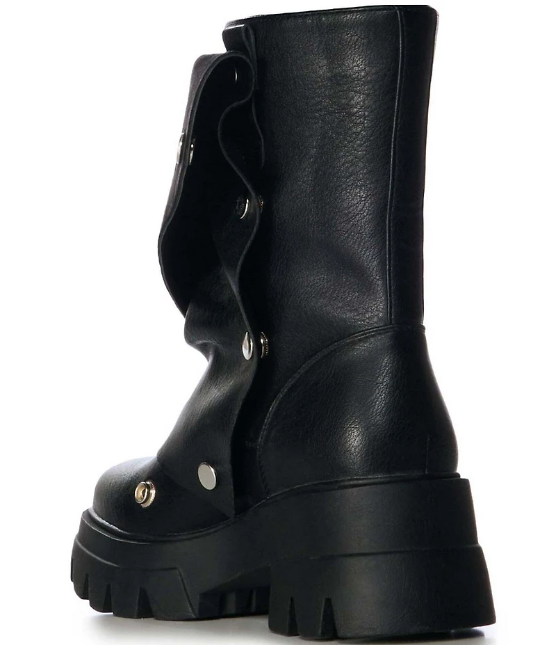 Azalea Wang Bharti Snap Hardware Chunky Sole Mid Calf Boots