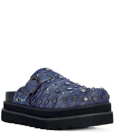 Azalea Wang Billie Denim Studded Platform Mules