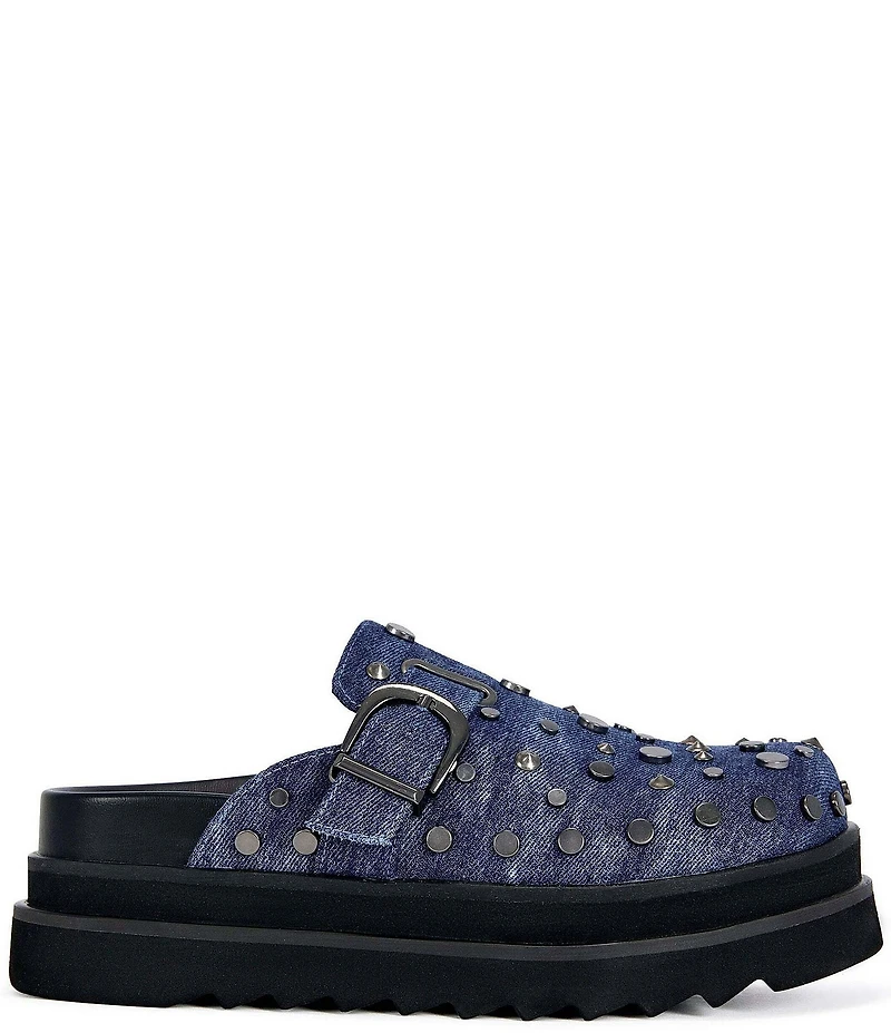 Azalea Wang Billie Denim Studded Platform Mules