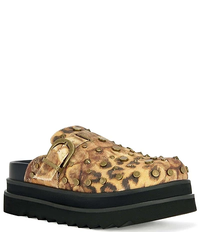 Azalea Wang Billie Leopard Print Studded Platform Mules