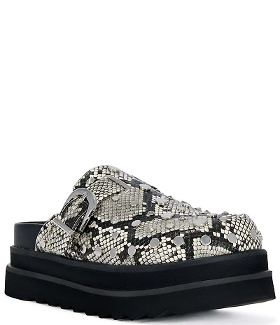 Azalea Wang Billie Snake Embossed Studded Platform Mules