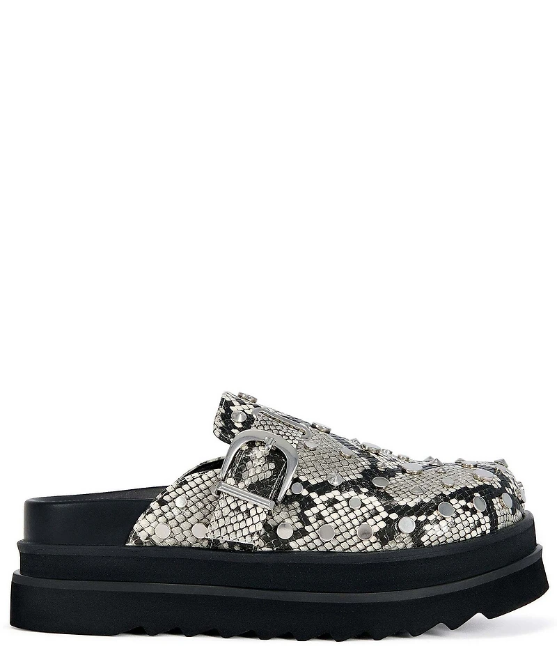 Azalea Wang Billie Snake Embossed Studded Platform Mules