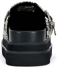 Azalea Wang Billie Snake Embossed Studded Platform Mules