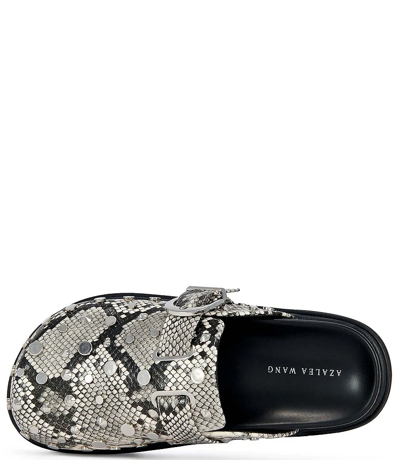 Azalea Wang Billie Snake Embossed Studded Platform Mules