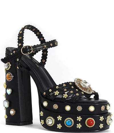 Azalea Wang Birch Gemstone Embellished Platform Dress Sandals
