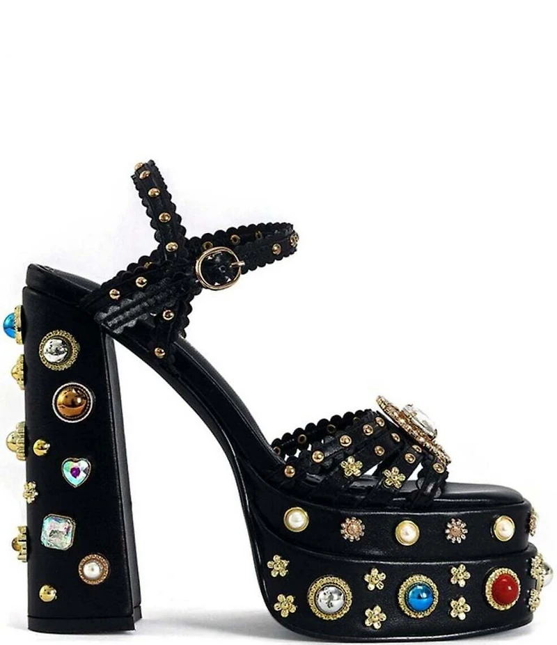 Azalea Wang Birch Gemstone Embellished Platform Dress Sandals
