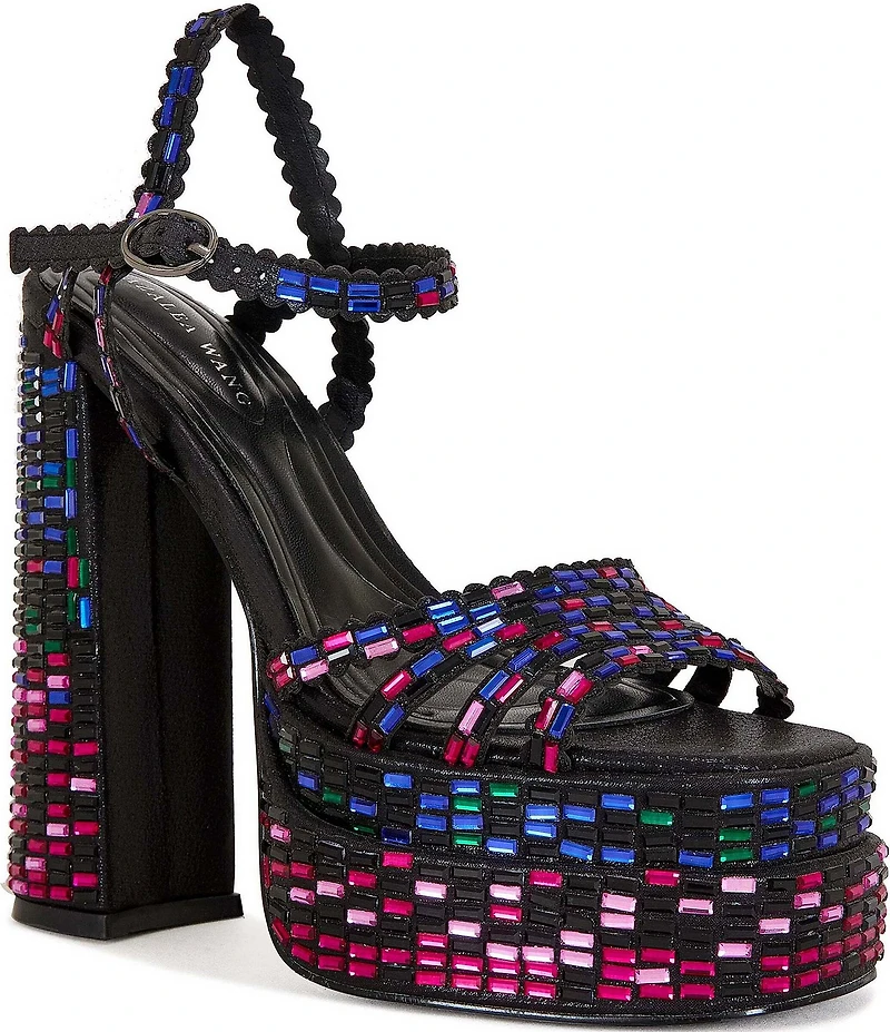 Azalea Wang Birch Rhinestone Embellished Platform Block Heel Sandals