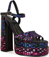 Azalea Wang Birch Rhinestone Embellished Platform Block Heel Sandals