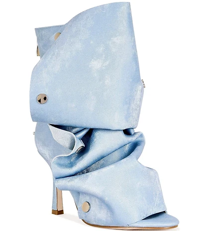 Azalea Wang Birdsong Ruched Snap Hardware Peep Toe Distressed Booties