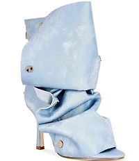 Azalea Wang Birdsong Ruched Snap Hardware Peep Toe Distressed Booties