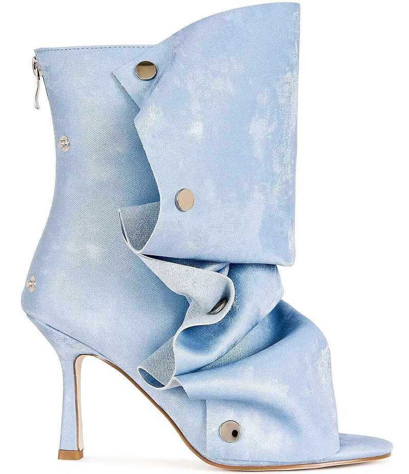 Azalea Wang Birdsong Ruched Snap Hardware Peep Toe Distressed Booties