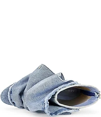 Azalea Wang Birdsong Ruched Denim Snap Hardware Peep Toe Booties