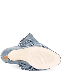 Azalea Wang Birdsong Ruched Denim Snap Hardware Peep Toe Booties