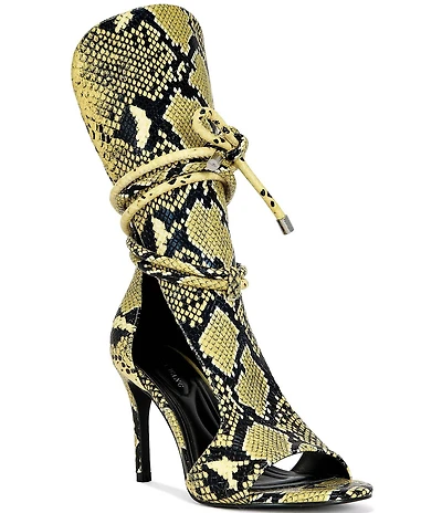 Azalea Wang Bocker Snake Print Ankle Tie Gladiator Stiletto Sandals