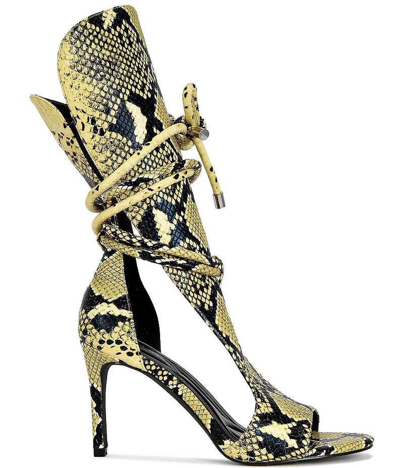 Azalea Wang Bocker Snake Print Ankle Tie Gladiator Stiletto Sandals