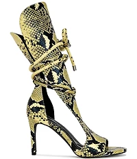 Azalea Wang Bocker Snake Print Ankle Tie Gladiator Stiletto Sandals