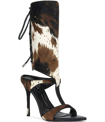 Azalea Wang Boudier Cow Print Laced Shaft Dress Sandals