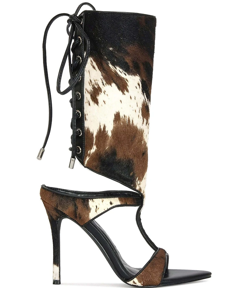Azalea Wang Boudier Cow Print Laced Shaft Dress Sandals