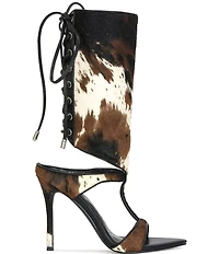 Azalea Wang Boudier Cow Print Laced Shaft Dress Sandals