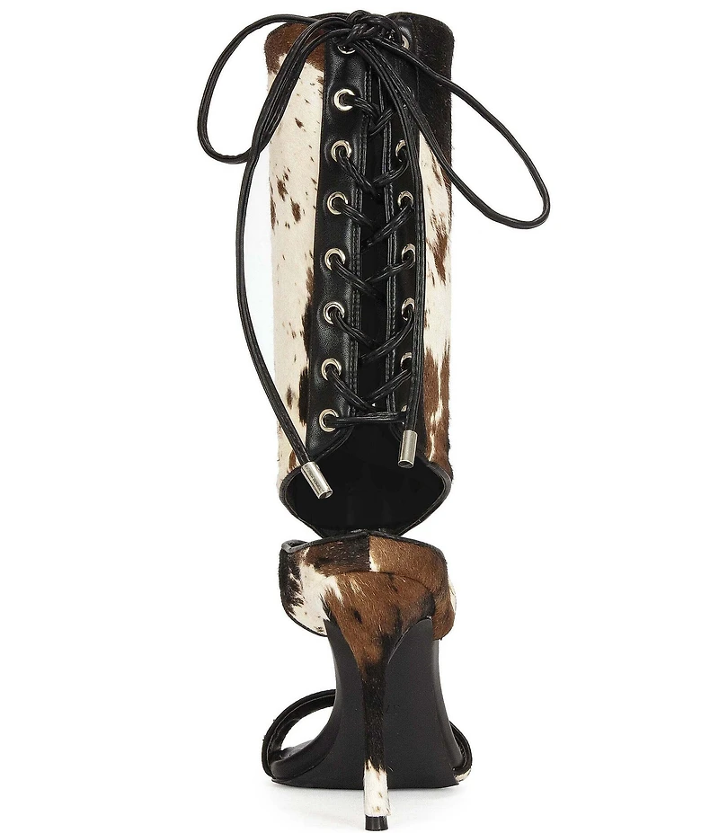 Azalea Wang Boudier Cow Print Laced Shaft Dress Sandals