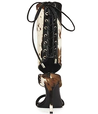 Azalea Wang Boudier Cow Print Laced Shaft Dress Sandals