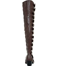 Azalea Wang Braulia Croco Print Multi Belted Hardware Over-the-Knee Western Boots