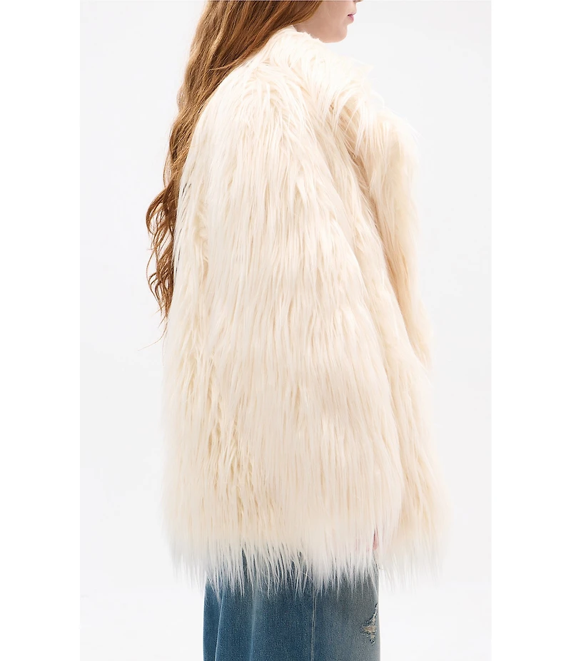 Azalea Wang Breckenridge Solid Faux Fur Notch Lapel Heavyweight Open Front Jacket