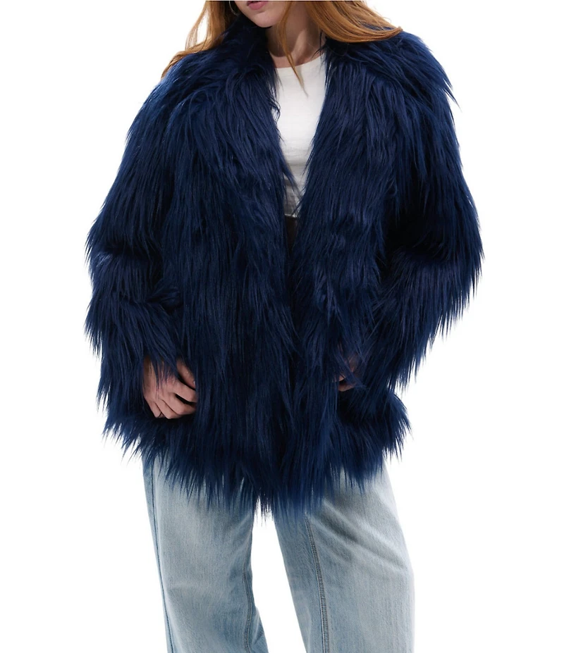 Azalea Wang Breckenridge Solid Faux Fur Notch Lapel Heavyweight Open Front Jacket
