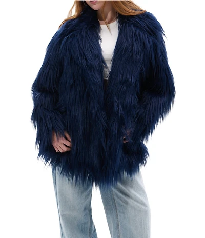 Azalea Wang Breckenridge Solid Faux Fur Notch Lapel Heavyweight Open Front Jacket