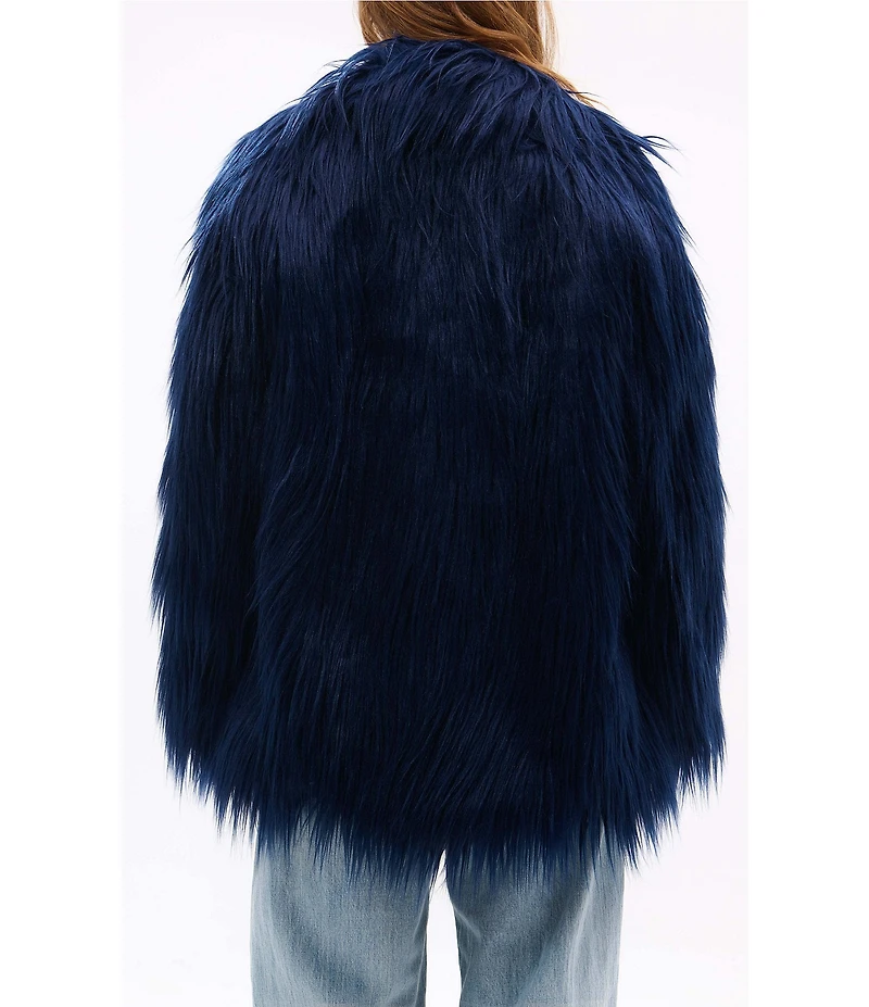 Azalea Wang Breckenridge Solid Faux Fur Notch Lapel Heavyweight Open Front Jacket