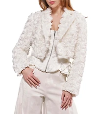 Azalea Wang Briar 3D Rose White Lapel Neck Long Sleeves Open Front Blazer