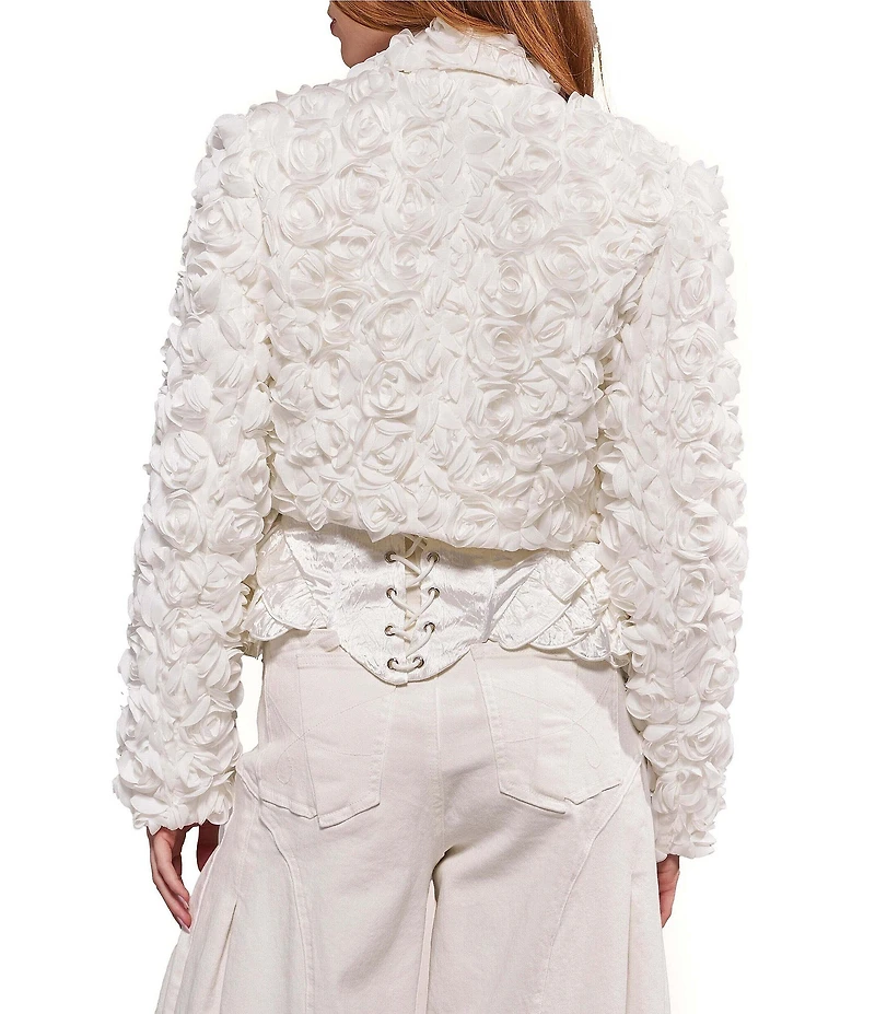 Azalea Wang Briar 3D Rose White Lapel Neck Long Sleeves Open Front Blazer