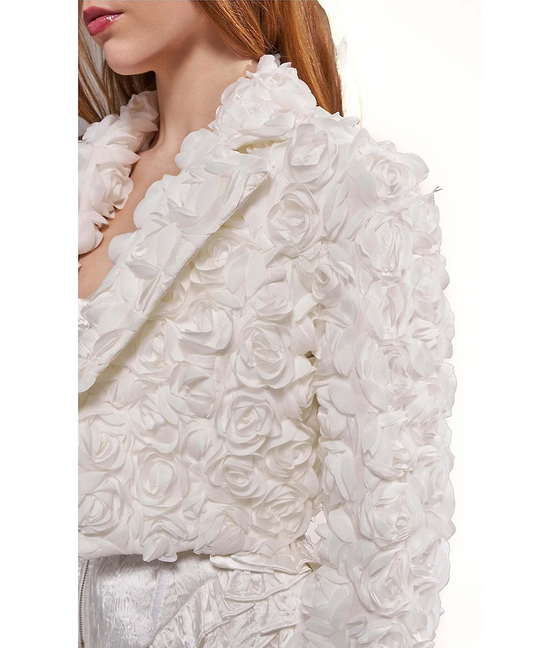 Azalea Wang Briar 3D Rose White Lapel Neck Long Sleeves Open Front Blazer