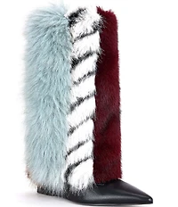 Azalea Wang Briash Faux Fur Pointed Toe Wedge Mid Calf Boots