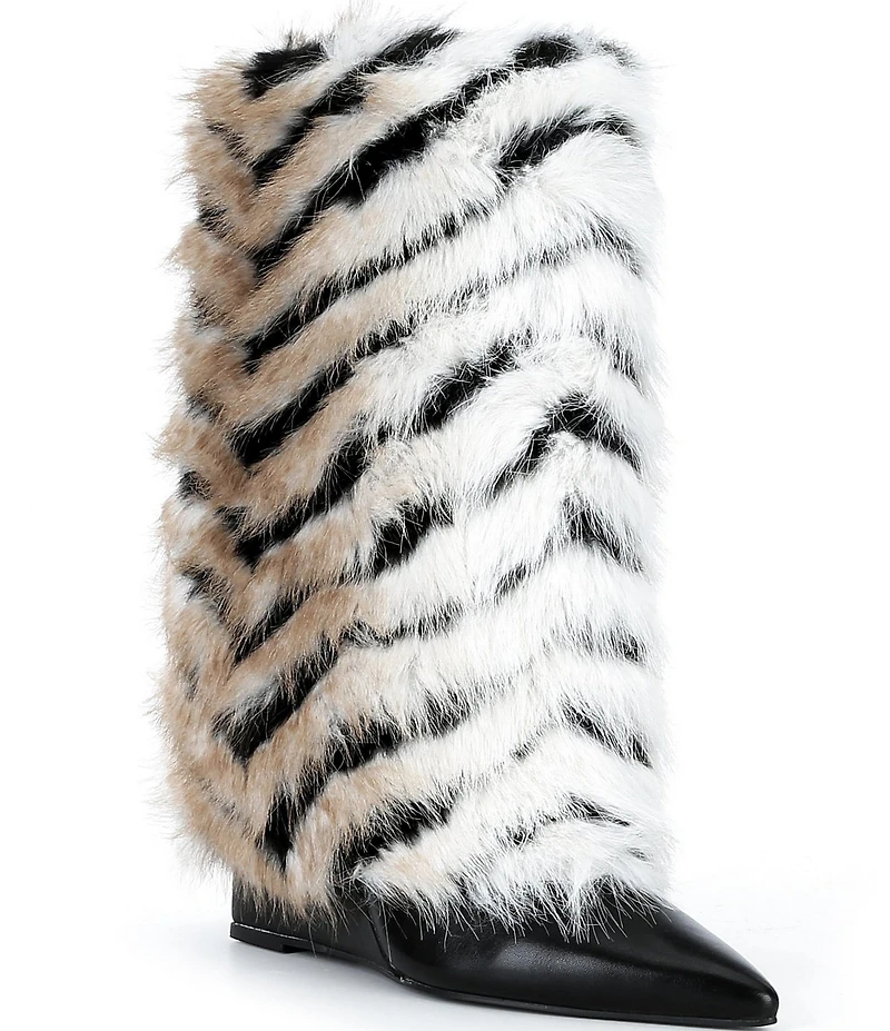 Azalea Wang Briash Striped Faux Fur Boots