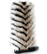 Azalea Wang Briash Striped Faux Fur Boots